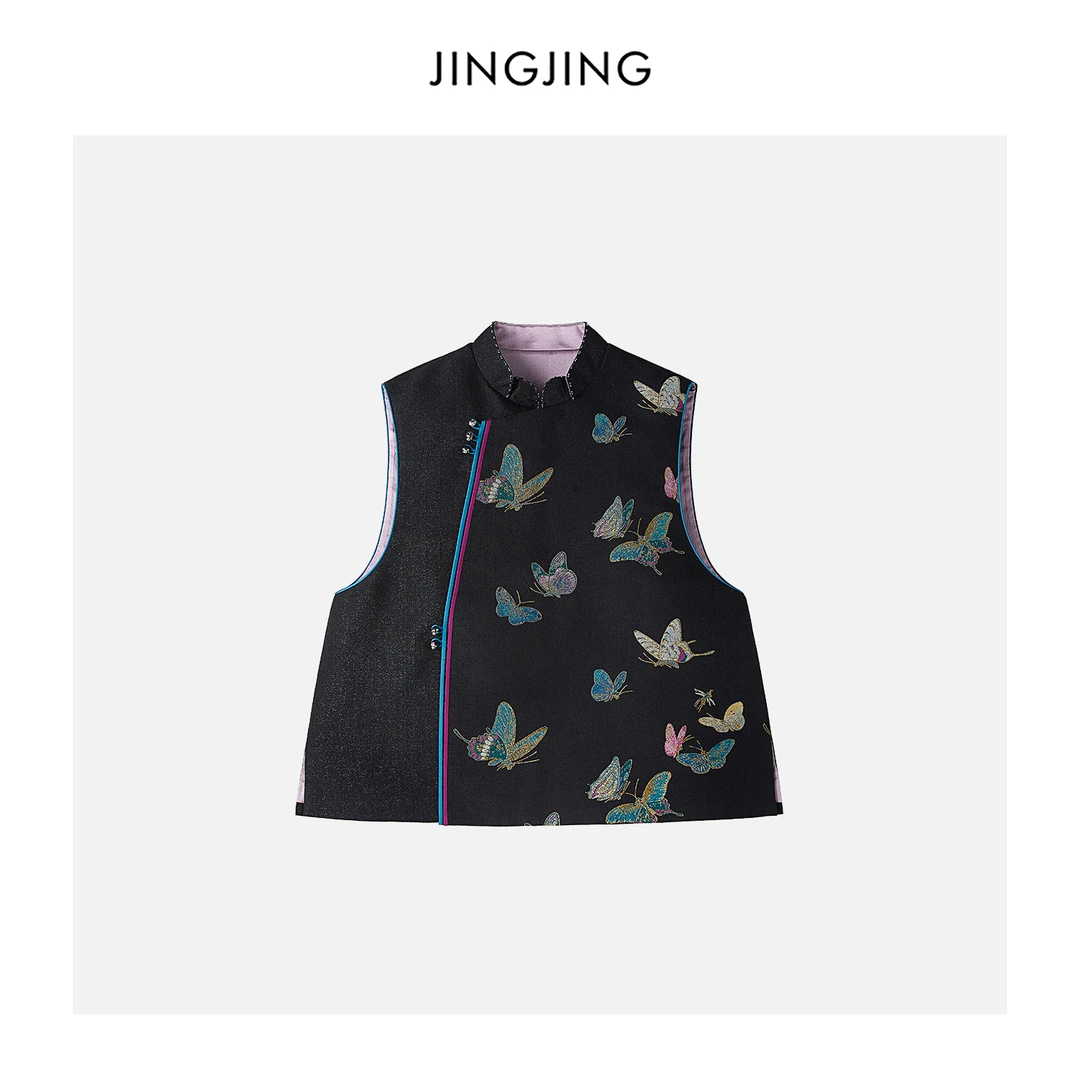 JINGJING2025新款“晴春蝶戏”上久楷桑蚕丝62姆米六重围宋锦马甲