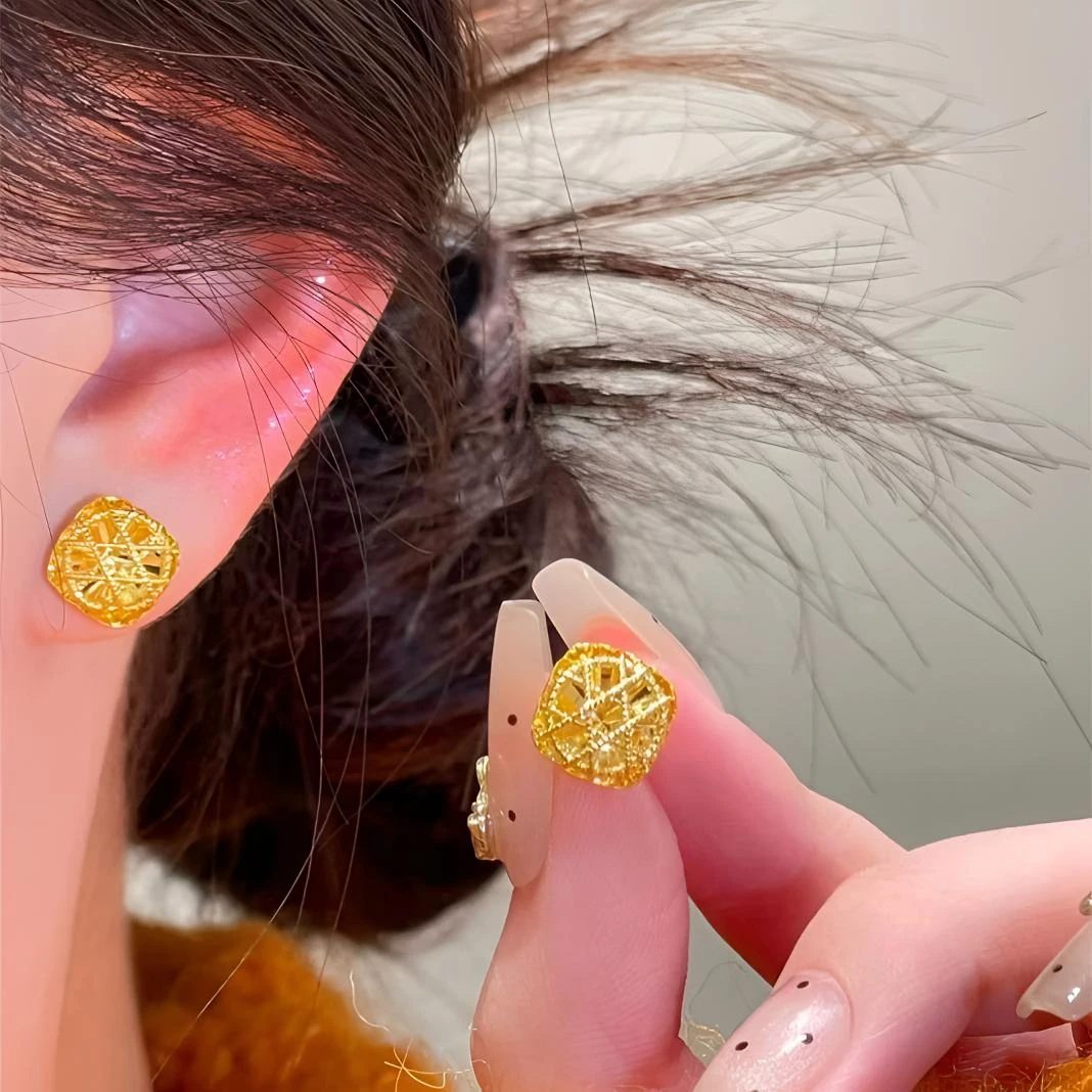 耳饰 镀金精工高级设计感四方耳钉里外一色终身保色