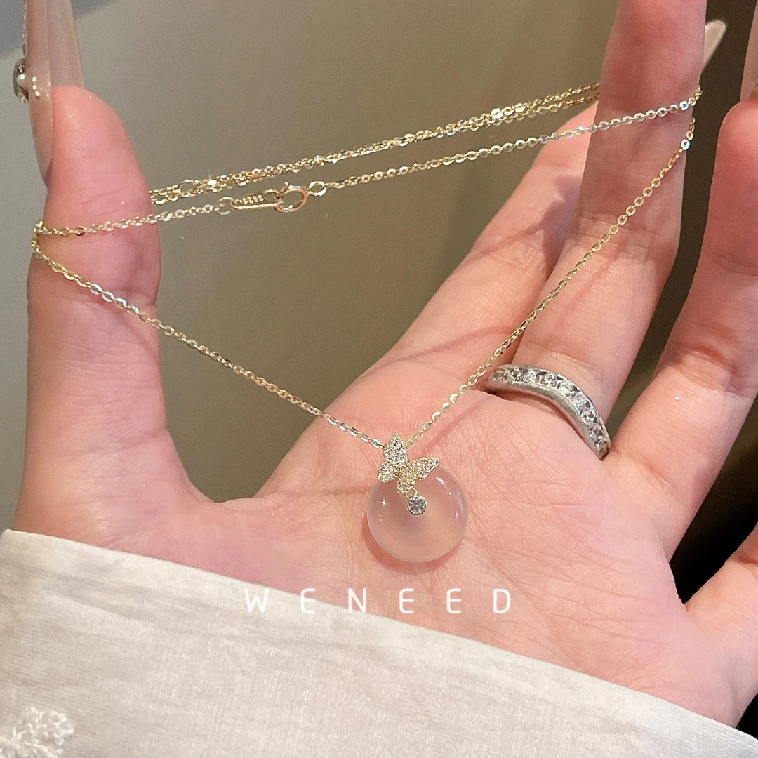 坠链均925银 weneed925纯银项链女款蝴蝶平安扣圣诞礼物送女友