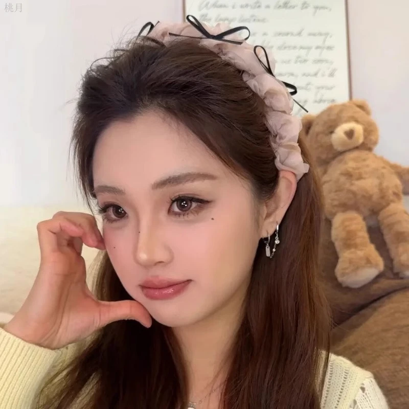 芭蕾少女如梦~蝴蝶结织带褶皱齿梳发箍女增高颅顶设计发箍压发卡