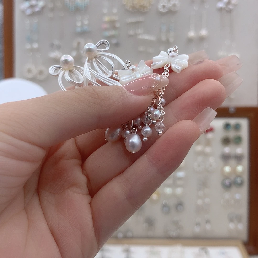 淡水珍珠银S925镶嵌耳饰