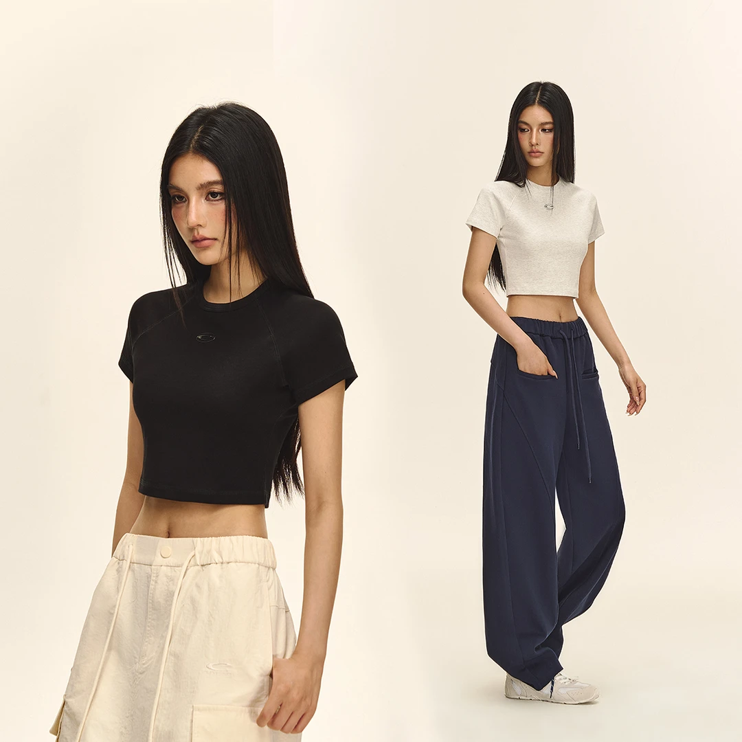 CLIMAX VISION美式基础C字短款修身弹力插肩短袖T恤显瘦辣妹tee