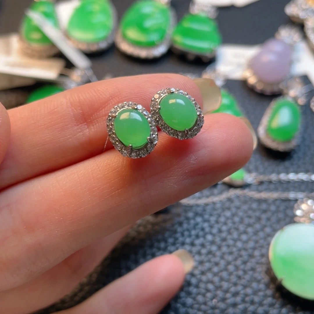 翡翠银S925镶嵌吊坠(不含链)耳钉