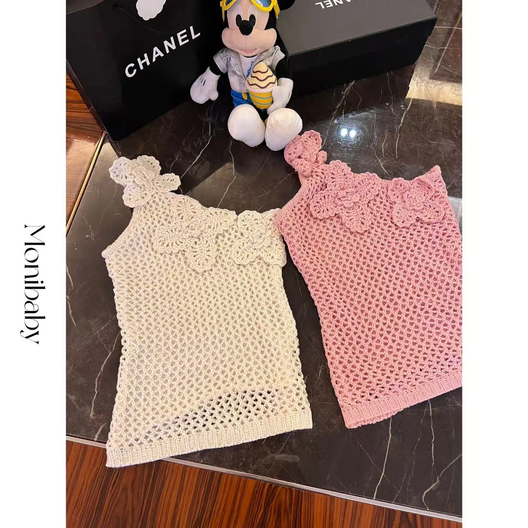 Moni【钩花背心】重工手工钩花层次感编织斜肩辣妹针织背心