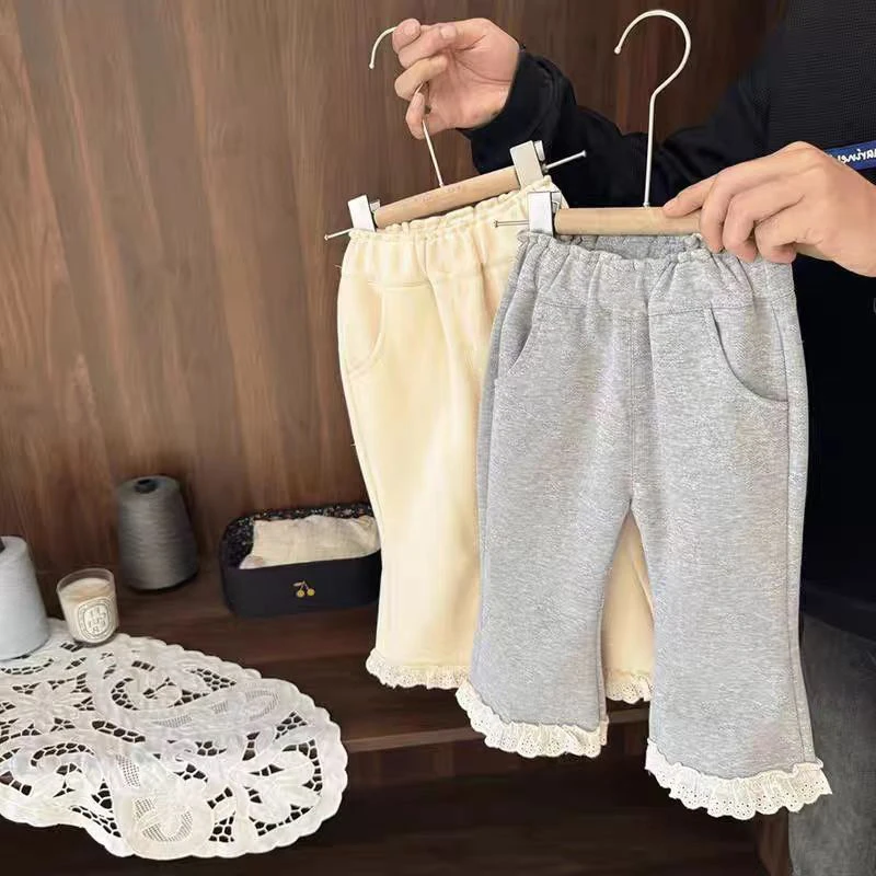 2025春季新款花边喇叭裤洋气百搭微喇裤