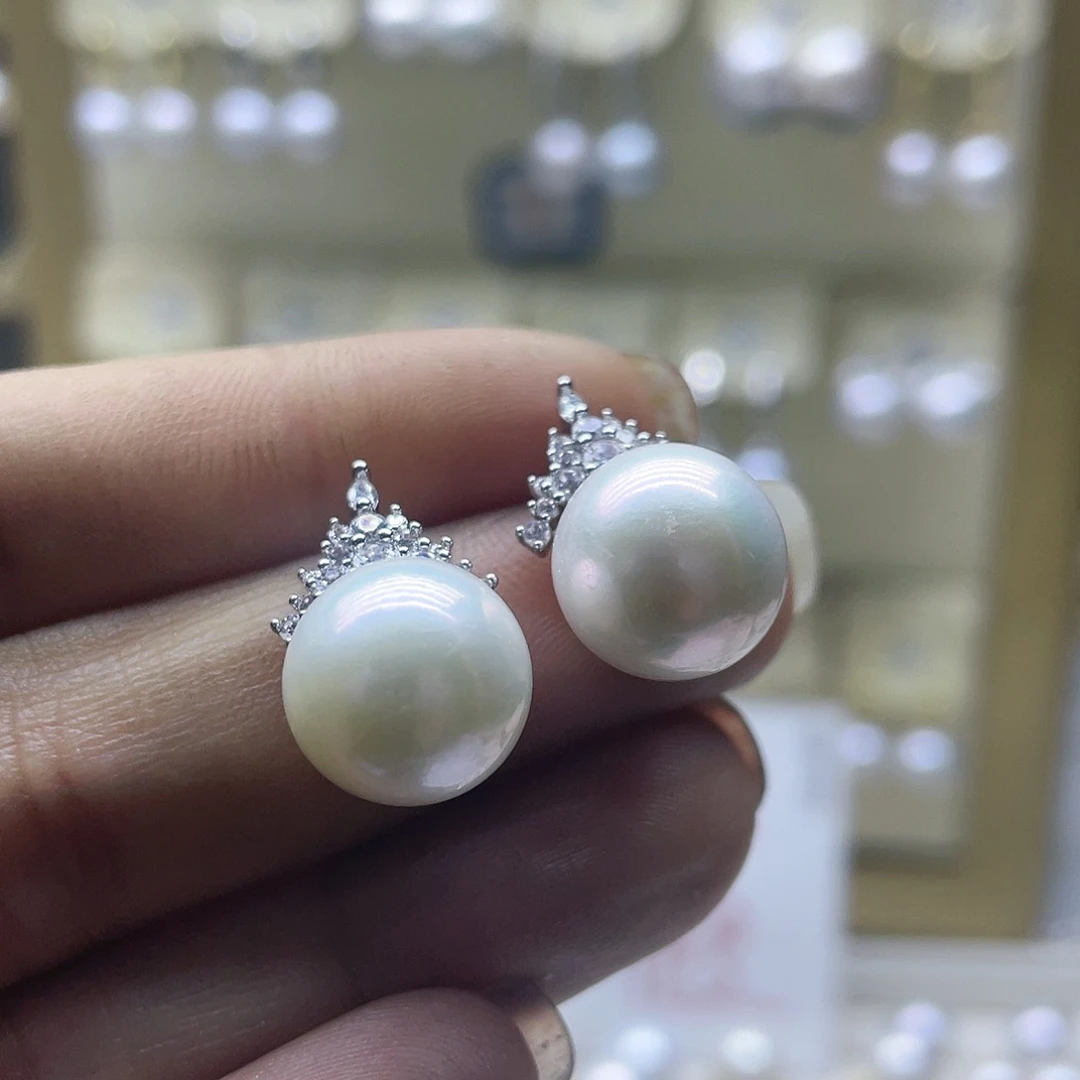 淡水珍珠耳饰银S925镶嵌