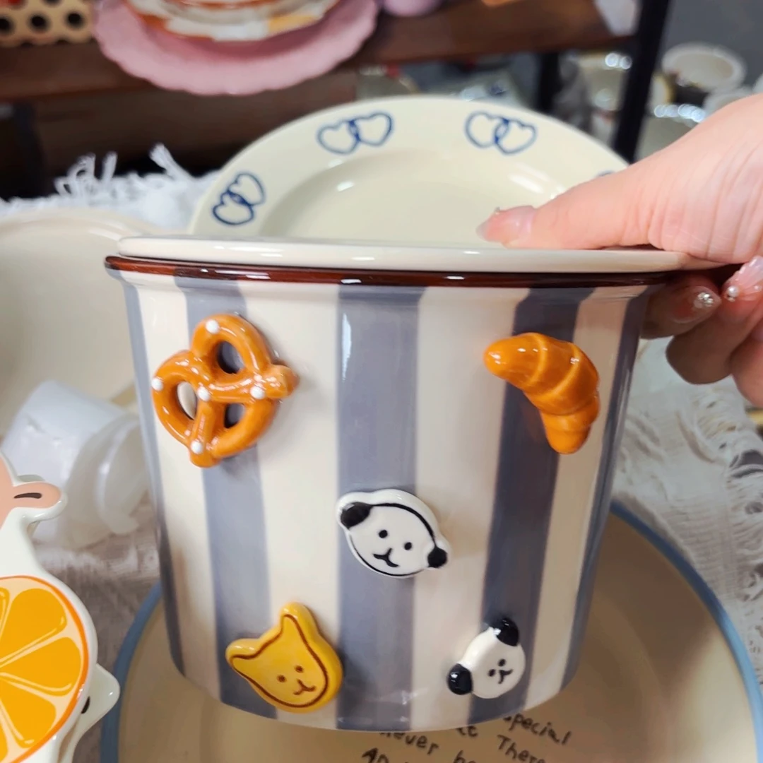 陶瓷薯条桶大号带盖微微瑕