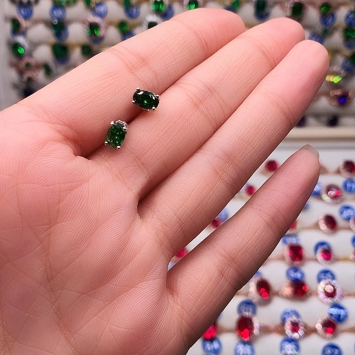 红宝石耳饰银S925镶嵌11