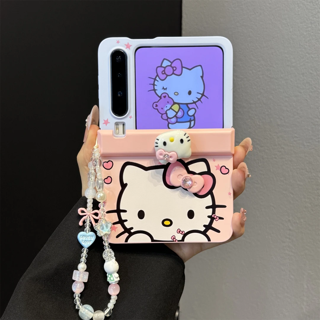 适用华为purax典藏版折叠屏手机壳pocket2撞色旋转kt猫立体蝴蝶结