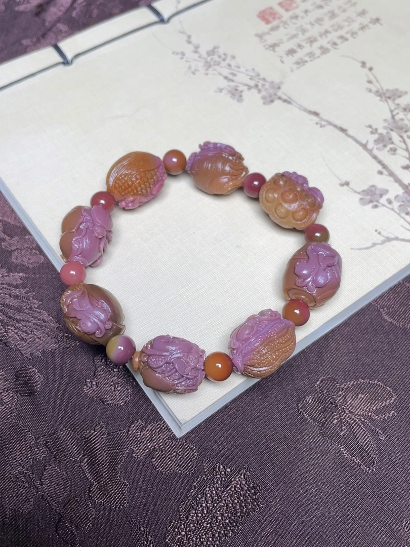 天然凉山盐源玛瑙精雕同料八宝手链手持精美手链时尚女款礼物
