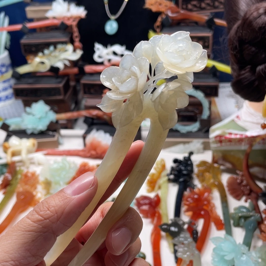 【闪购商品】蛇纹石玉发饰未镶嵌安**恙