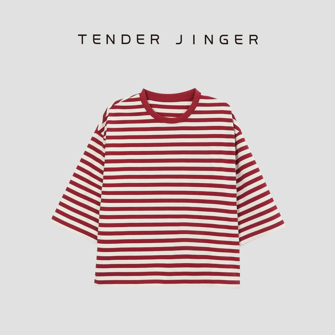 Tender Jinger【专柜】夏季七分袖条纹宽松T恤T51FCC80026