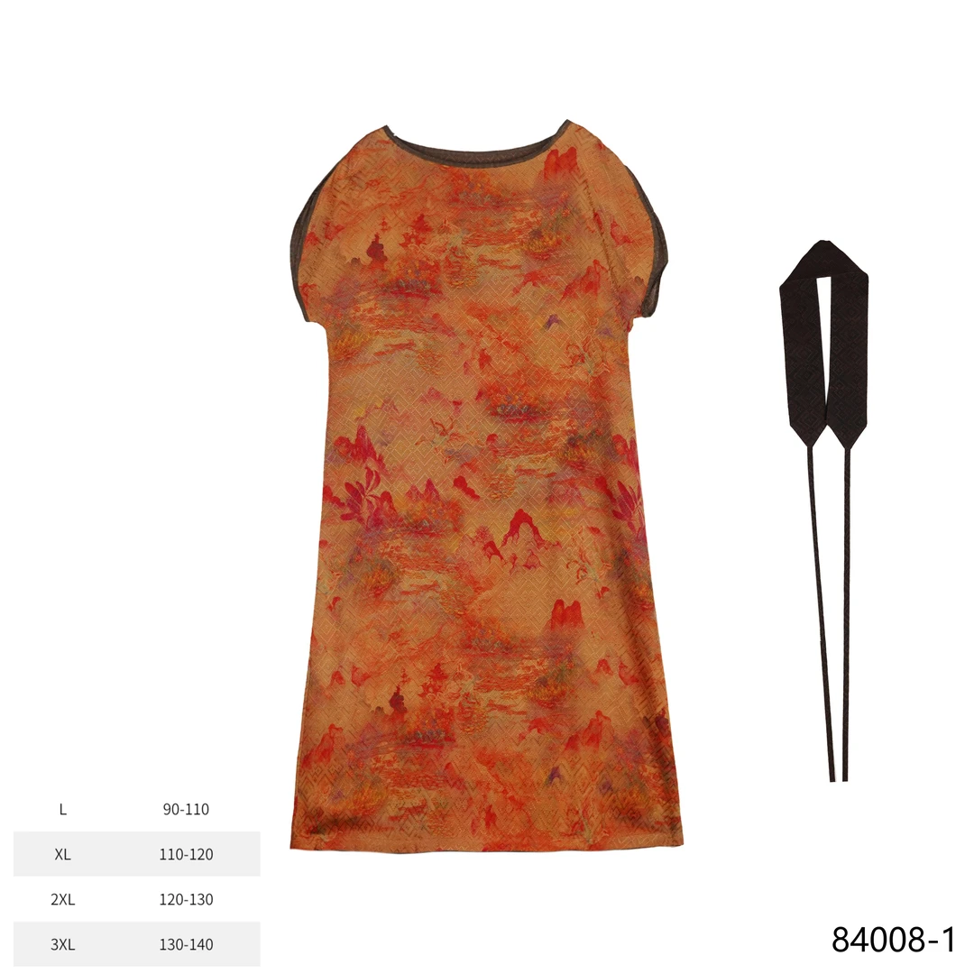 XN 2025夏季新款千里江山花罗气质双面穿连衣裙 84008-1