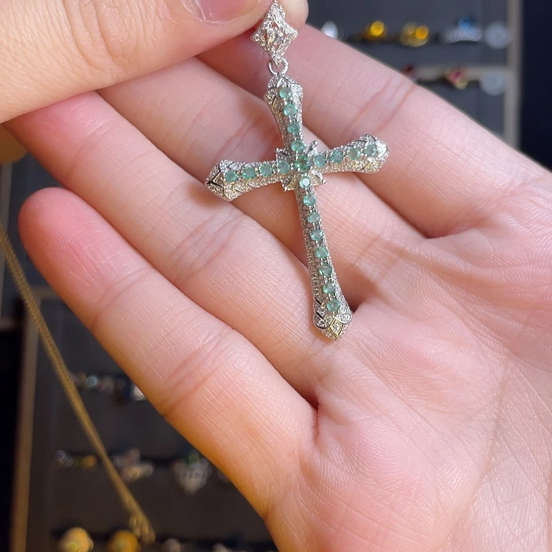 银S925镶嵌吊坠(不含链)祖母绿