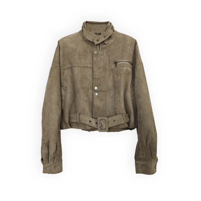 短外套美式女机车风牛仔外套翻领百搭网红短款女装设计师秋冬复古