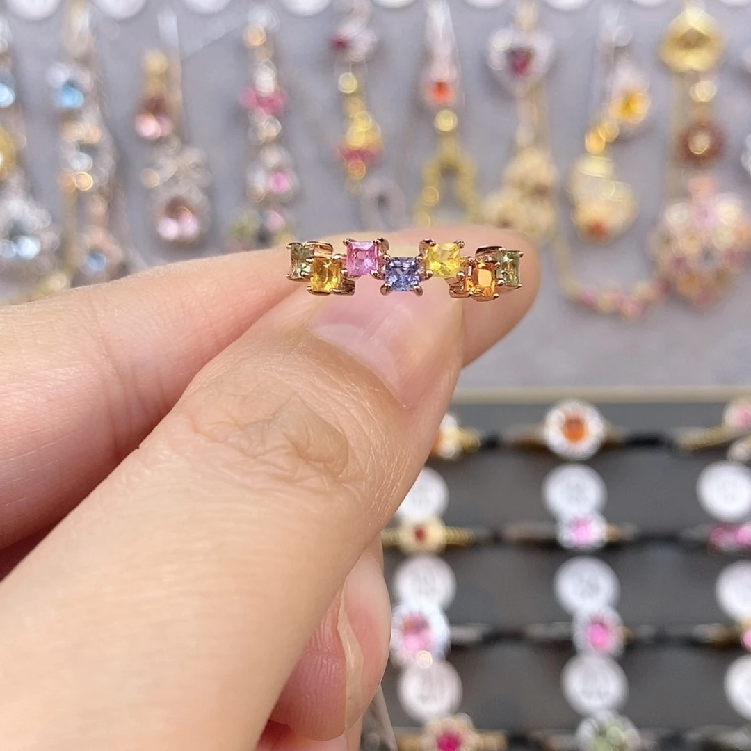 彩色蓝宝石戒指银S925镶嵌