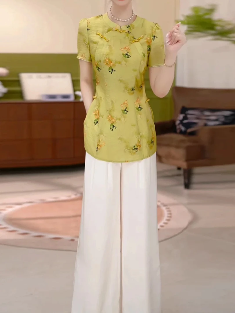 【上衣+裤子】JG-25479 新款2025年夏季时尚气质优雅显瘦两件套裤女