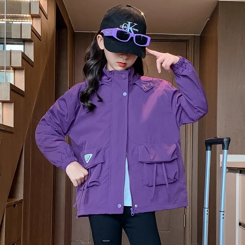 女童冲锋衣外套春秋2025新款儿童春装上衣韩版女孩连帽夹克衫洋气