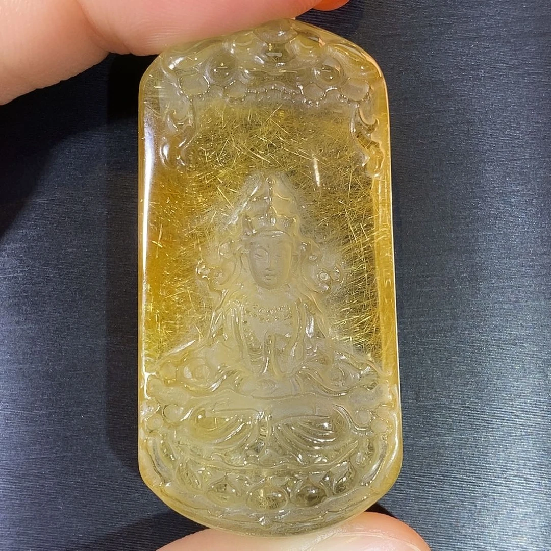 水晶颈饰未镶嵌天然金发晶金皮观音吊坠