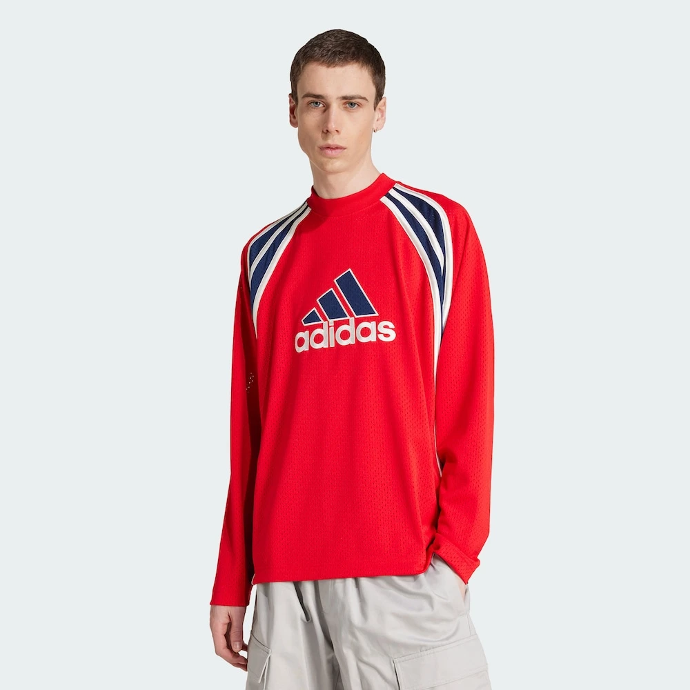 Adidas三叶草WARM-UP LONG-SLEEVE 经典运动长袖圆领球衣JD5375