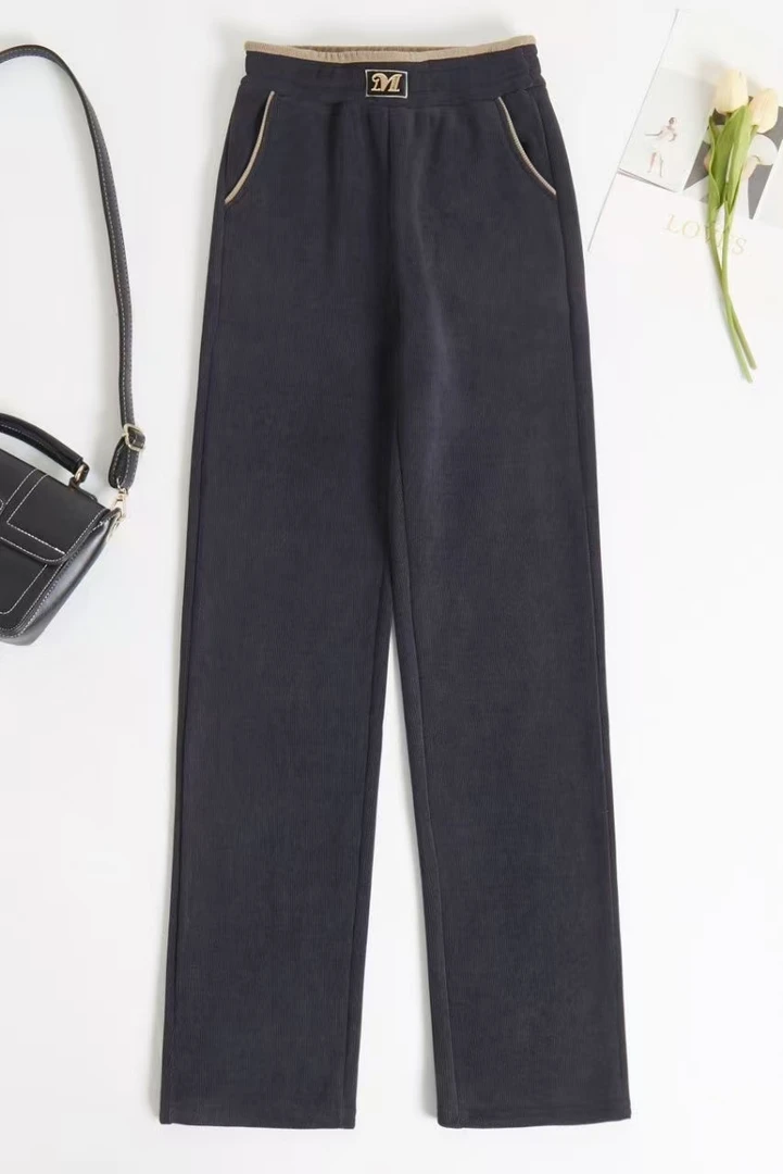 奥利绒休闲裤女外穿高腰秋冬季裤子保暖裤直筒裤女士595