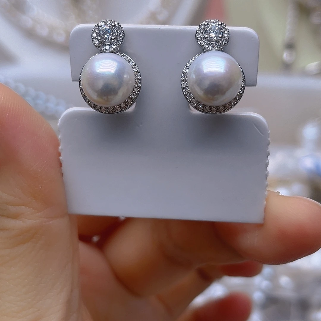 银S925镶嵌吊坠或者耳钉淡水珍珠