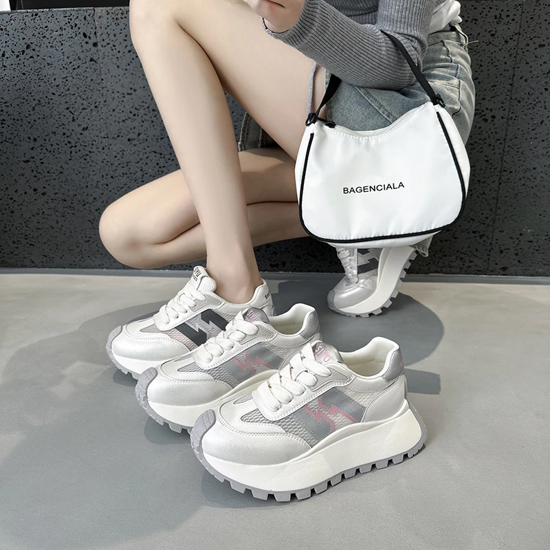 厚底网面鞋女款透气阿甘德训鞋子爆款2025新款百搭练车鞋增高健身