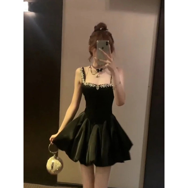 SYJ/舒衣家赫本风气质重工镶钻吊带连衣裙女夏季甜美公主蓬蓬短裙