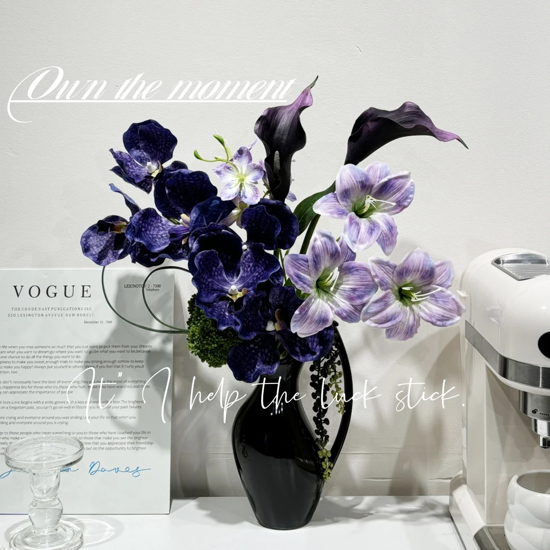 【花妍】原创小众紫色万代兰仿真花艺套装轻奢花束插花客厅家居软装