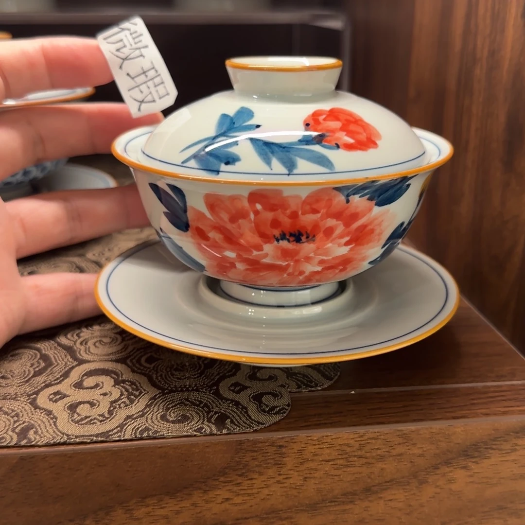 釉下手绘茶具微瑕
