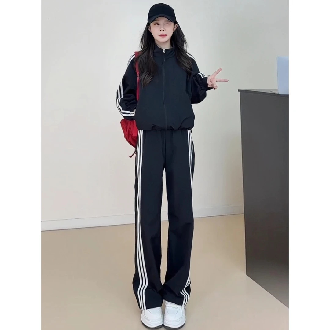 高级感时尚休闲卫衣套装女秋季潮牌侧条纹棒球秋天炸街一整套女装