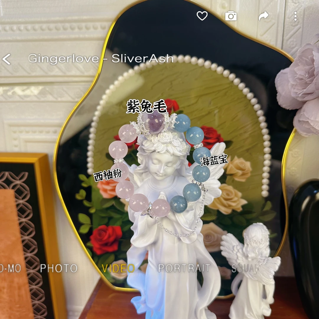 紫兔毛海蓝宝天然水晶手串原创设计DIY定制