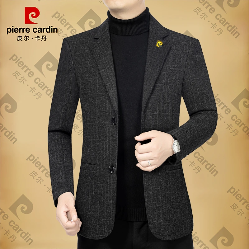 皮尔卡丹男士新款高档商务休闲西服春秋季厚款西装领男装外套轻奢