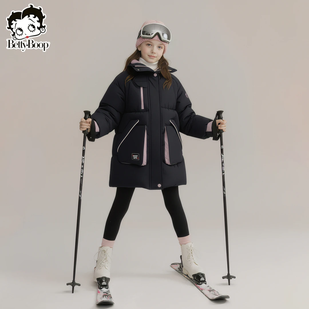 贝蒂童装冬季白鸭绒中长款三防加厚连帽羽绒服儿童洋气外套25768