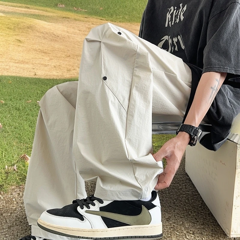 玛斯柏冰丝弯刀裤子男士夏季薄款美式高街潮流直筒百搭阔腿休闲裤