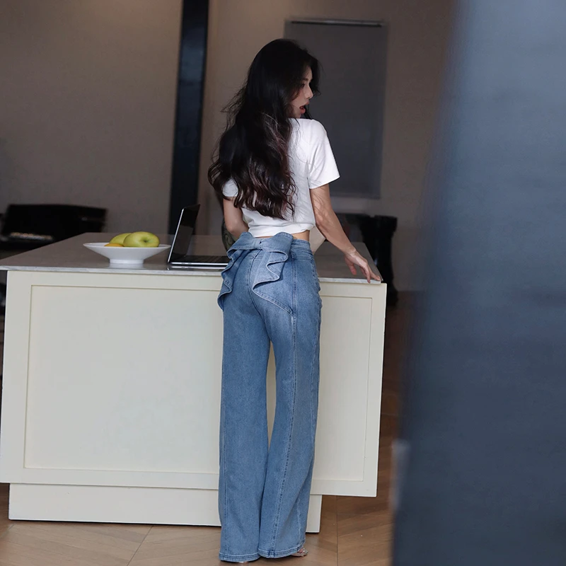 【现货】MIUCO春日漫步 直筒拼贴立体蝴蝶结背影牛仔裤