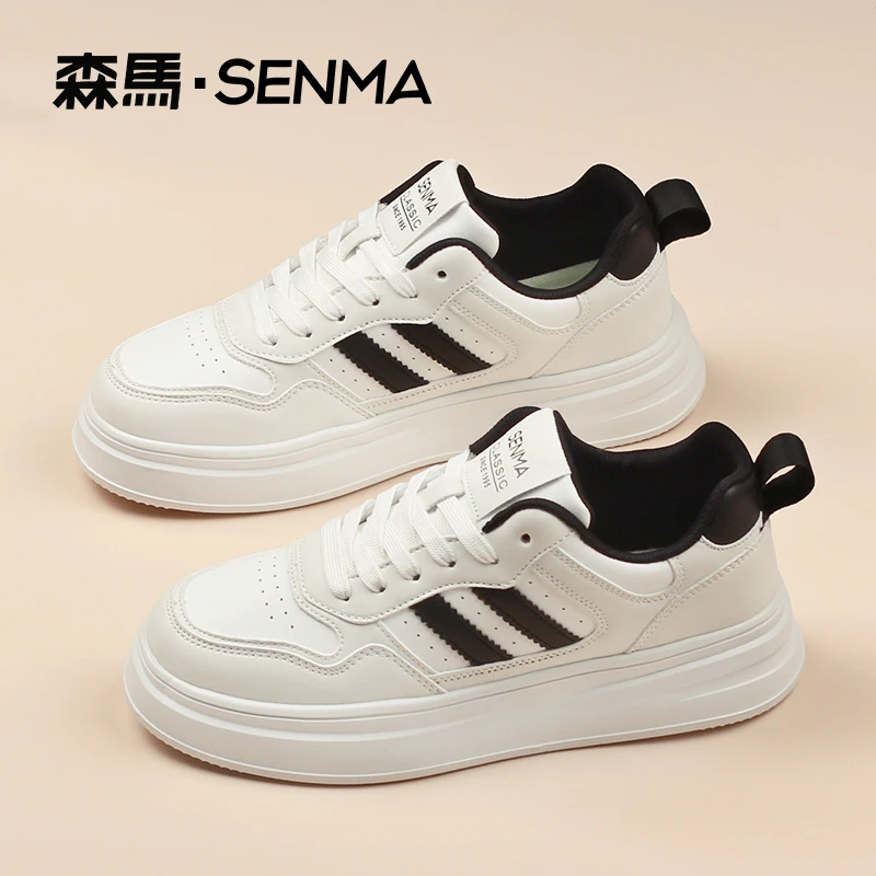 SENMA/森马秋季情侣款滑板鞋平底休闲鞋皮面软底运动鞋国潮时尚
