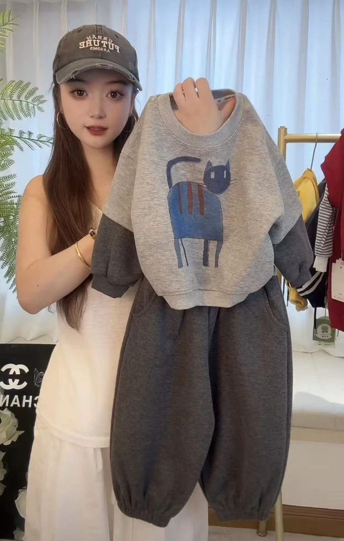 2025新款秋季儿童韩版拼接长袖宝宝秋装休闲假两件套装