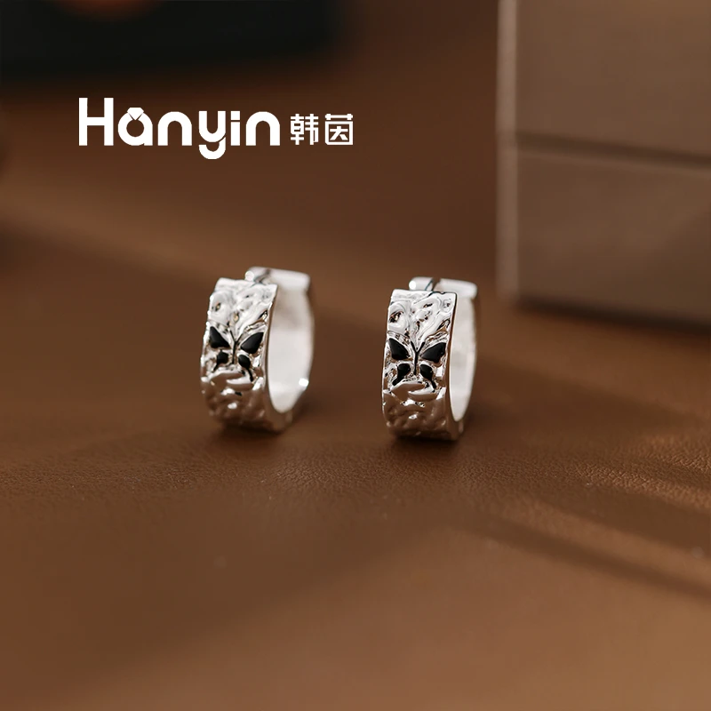 铜合金耳饰 黑色蝴蝶纹理感耳钉气质法式百搭耳饰