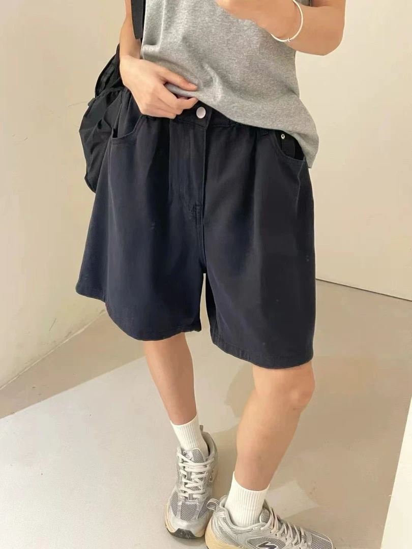 水原家 大码韩版宽松显瘦休闲慵懒风高腰洗水牛仔短裤888