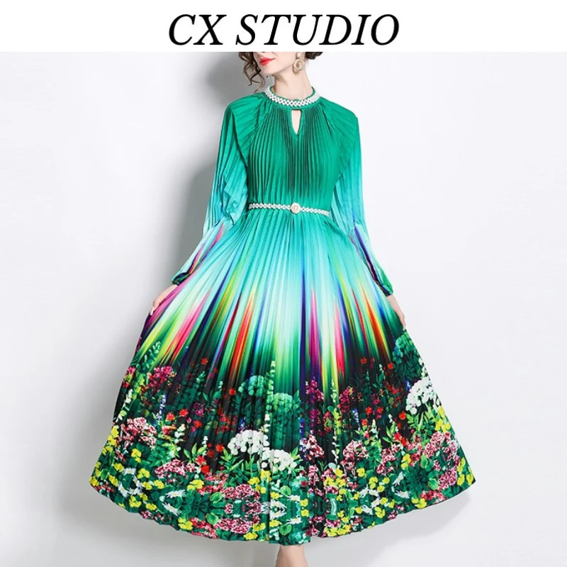 旅行度假新款百褶彩色仙女连衣裙气质礼服长裙S8787