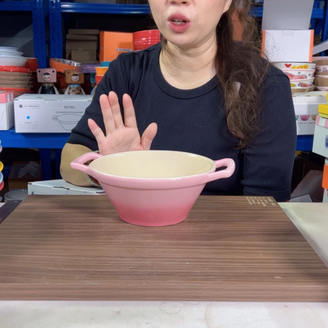 陶瓷粉色双耳面碗