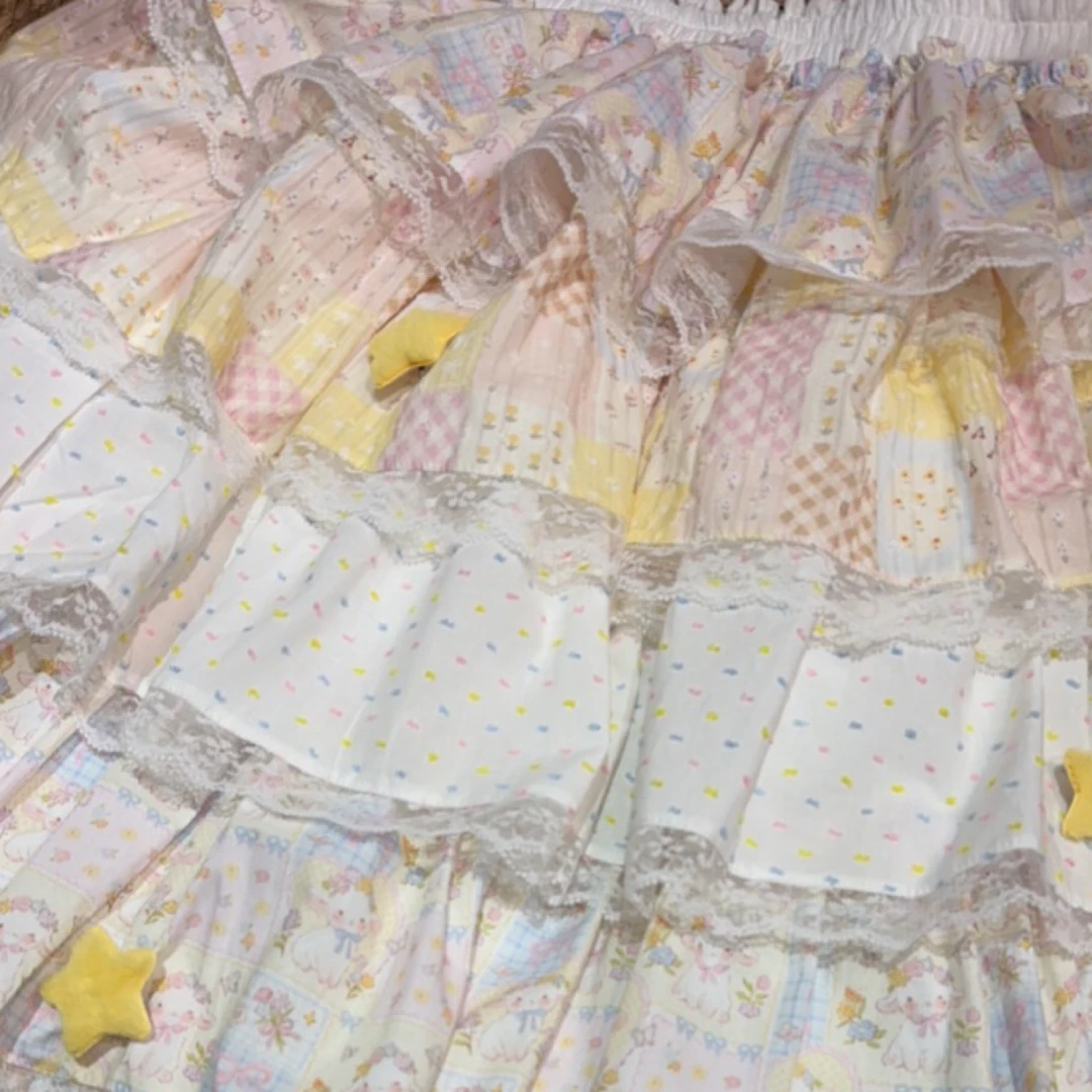 超大裙摆大兔兔五层纯棉甜美可爱手工半身裙