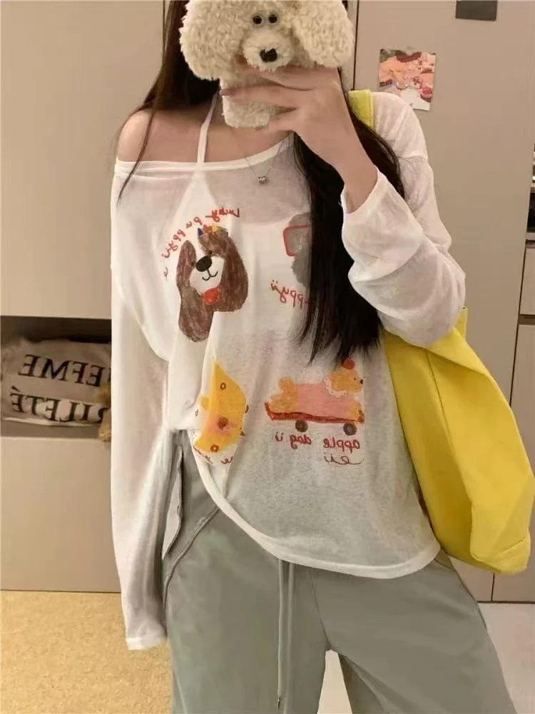 (运费补贴6-8）防晒印花高街风常规款T恤杂志风通勤圆领长袖宽松型