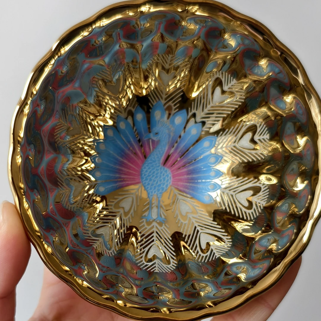 【金玉满堂夜光孔雀开屏】喝茶喝水品茗杯陶瓷杯主人杯孔雀杯