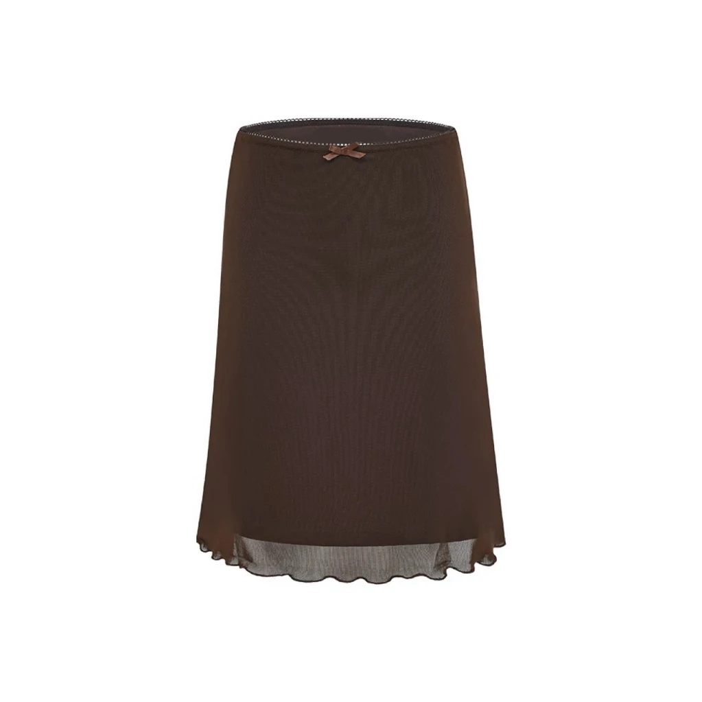 壹叁【摩卡】复古纯色花边网纱半身裙裙子秋冬