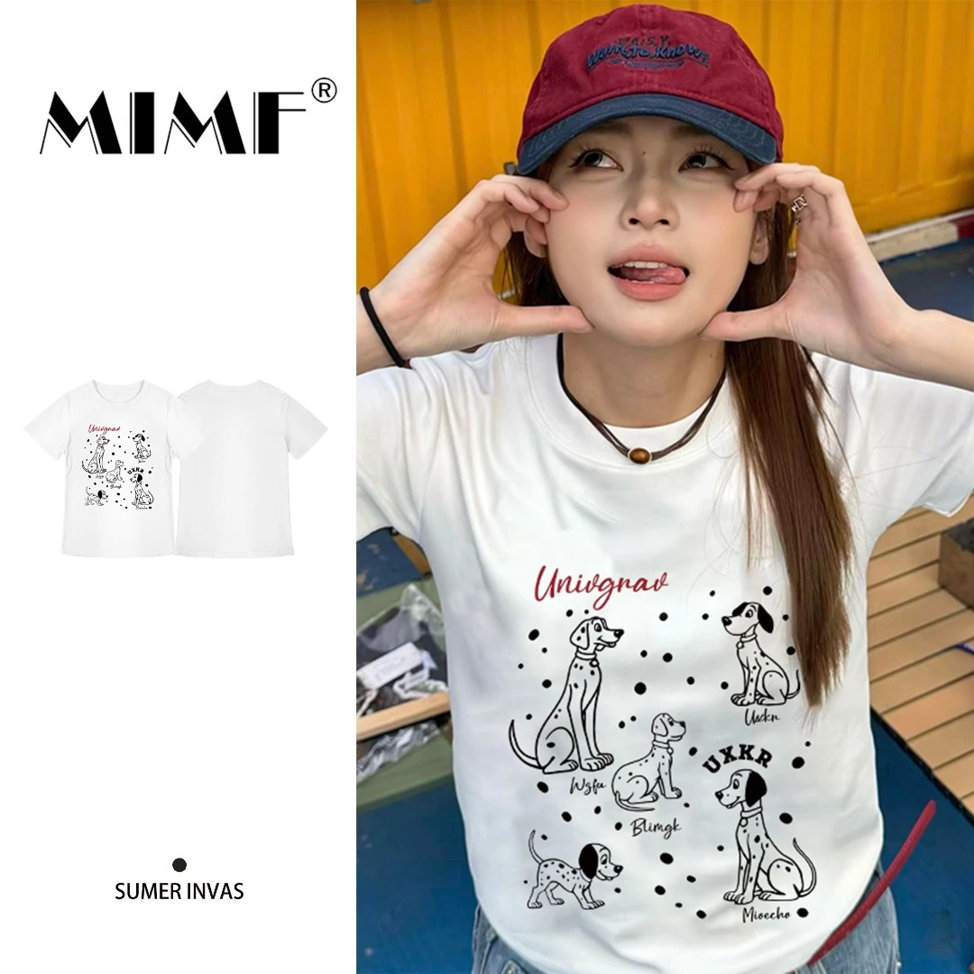 mnmf夏季宽松风短袖t恤女士装修身宽松显瘦辣妹纯欲风甜美风