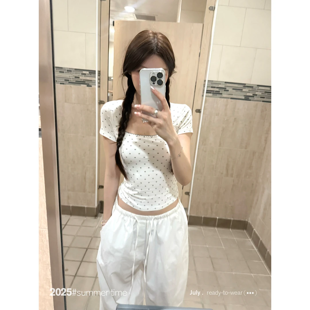 SUNONEONE 撞色猫抓曲牙绣花背心女夏季显瘦短款打底T恤D0241D