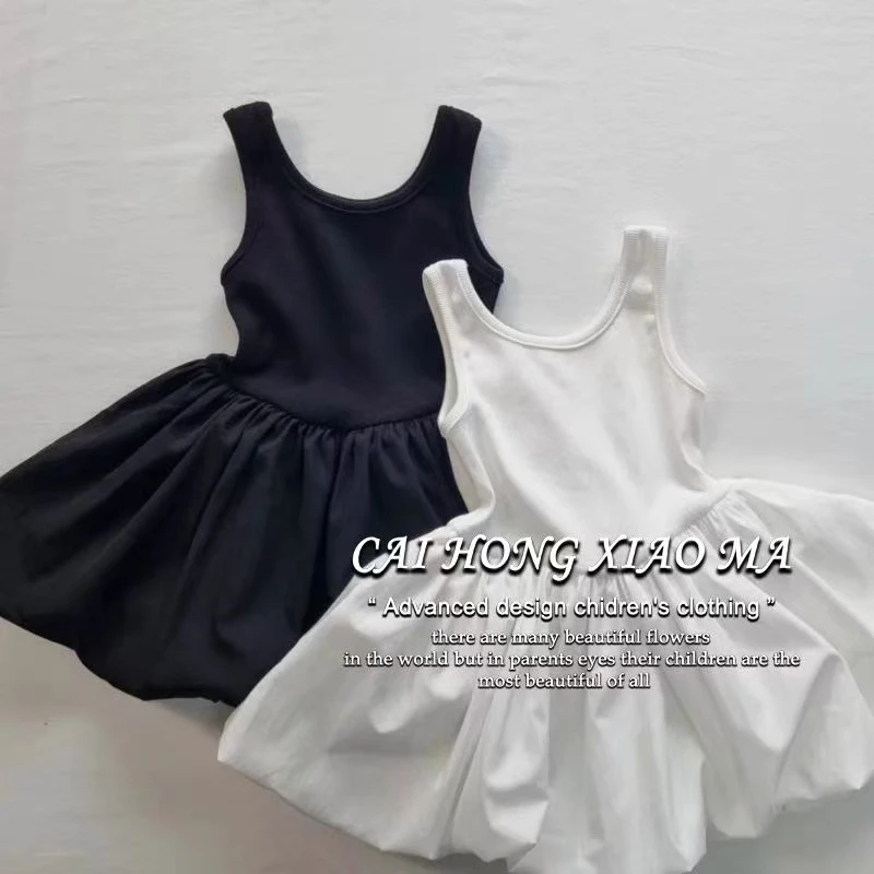 2025新款女花苞女童无袖连衣裙儿童童装女宝宝夏季背心公主小黑裙