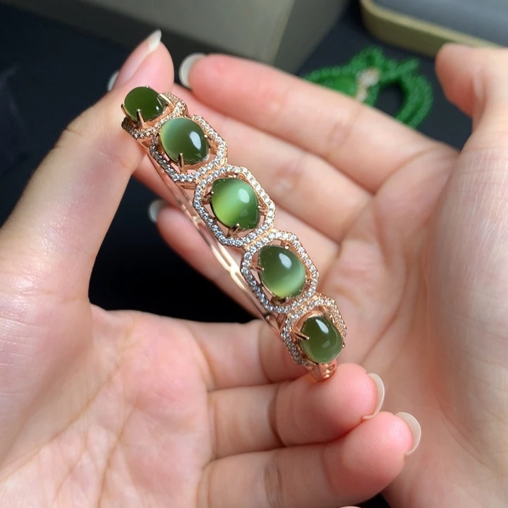 银S925镶嵌手链和田玉